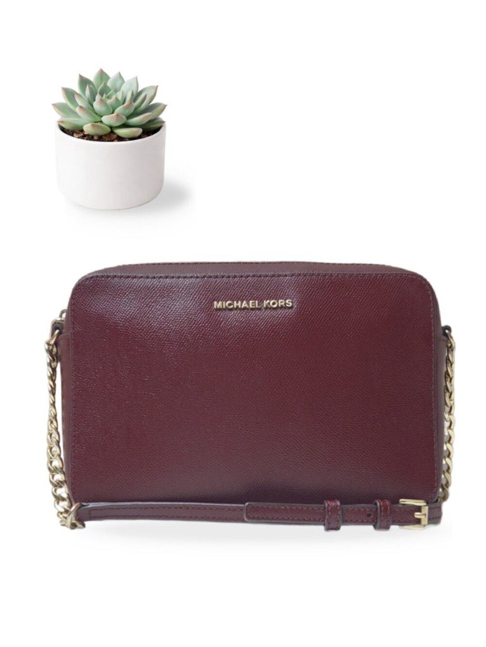 Michael Kors Jet Set East West Crossbody Bag Merlot Burgundy Saffiano Leather